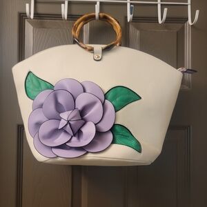 Ivory Tote with Lavender Floral Accent